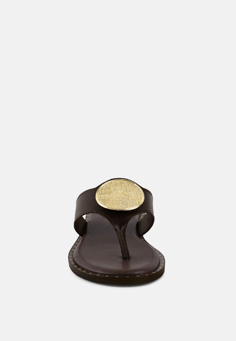 KATHLEEN Embellished Brown Slip-on Thong Sandals - Image 3