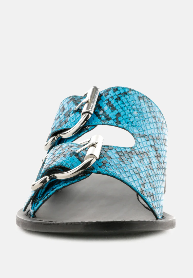 KELLY Blue Flat Sandal with Buckle Straps - Image 4