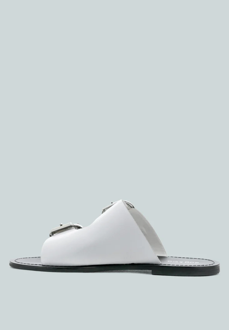 KELLY White Flat Sandal with Buckle Straps - Image 3