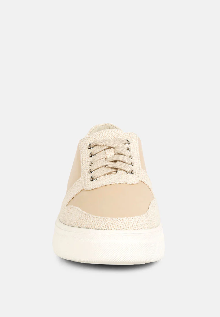 KJAER Dual Tone Leather Sneakers in Beige - Image 3