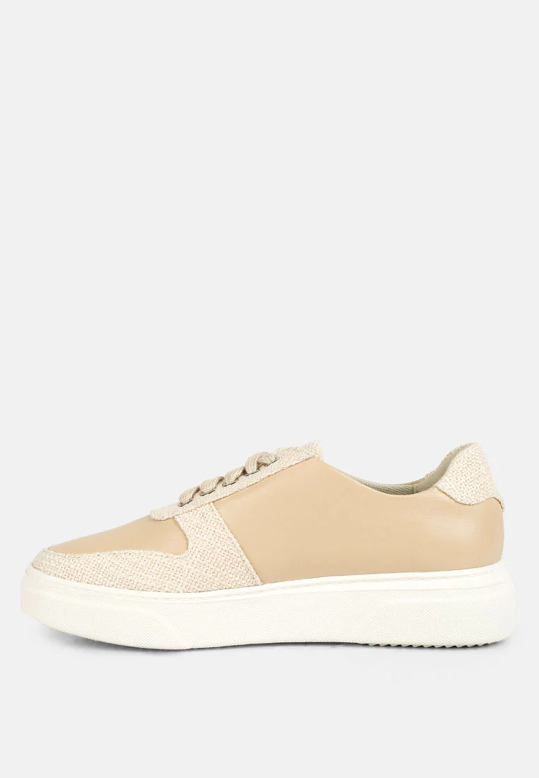 KJAER Dual Tone Leather Sneakers in Beige - Image 4