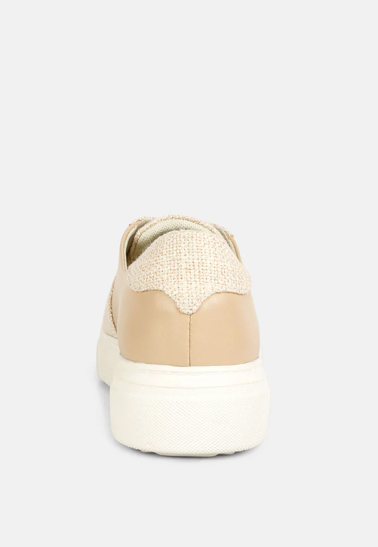 KJAER Dual Tone Leather Sneakers in Beige - Image 5