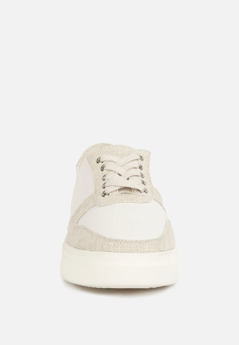 KJAER Dual Tone Leather Sneakers in Off White - Image 3