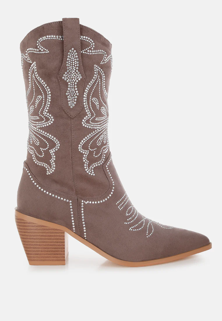 Latafa Rhinestones Embellished Cowboy Boots - Image 12