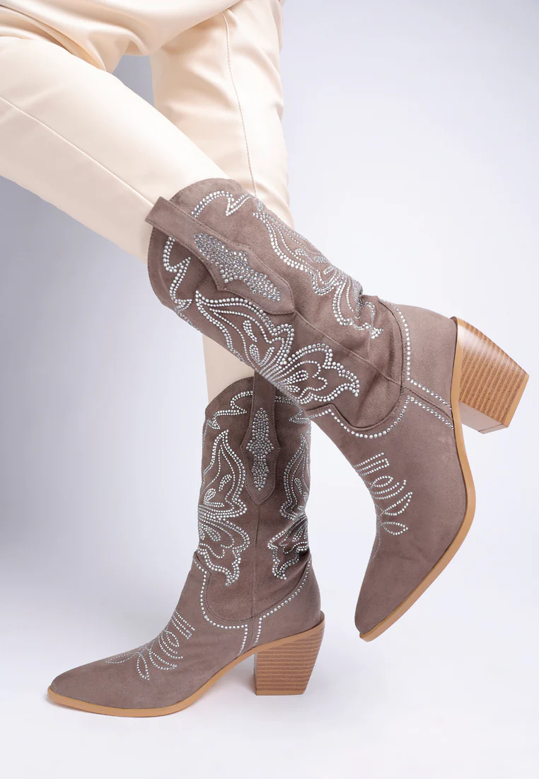 Latafa Rhinestones Embellished Cowboy Boots - Image 14