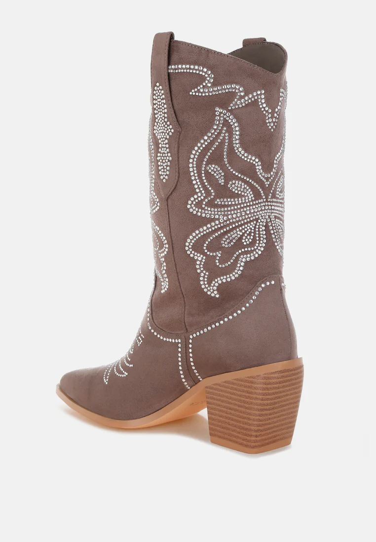 Latafa Rhinestones Embellished Cowboy Boots - Image 16