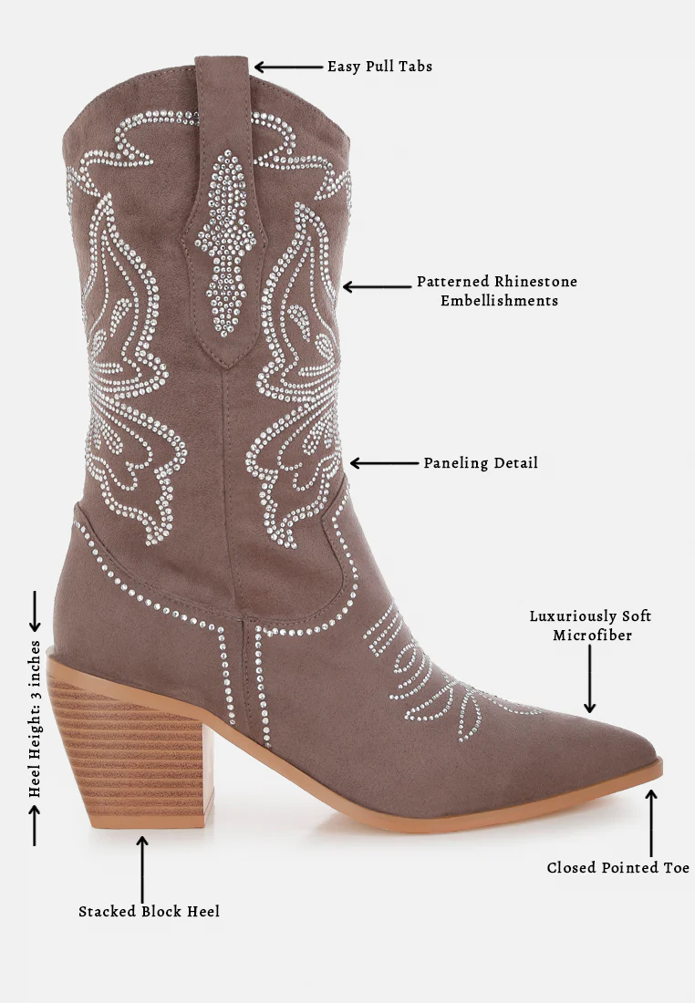 Latafa Rhinestones Embellished Cowboy Boots - Image 19