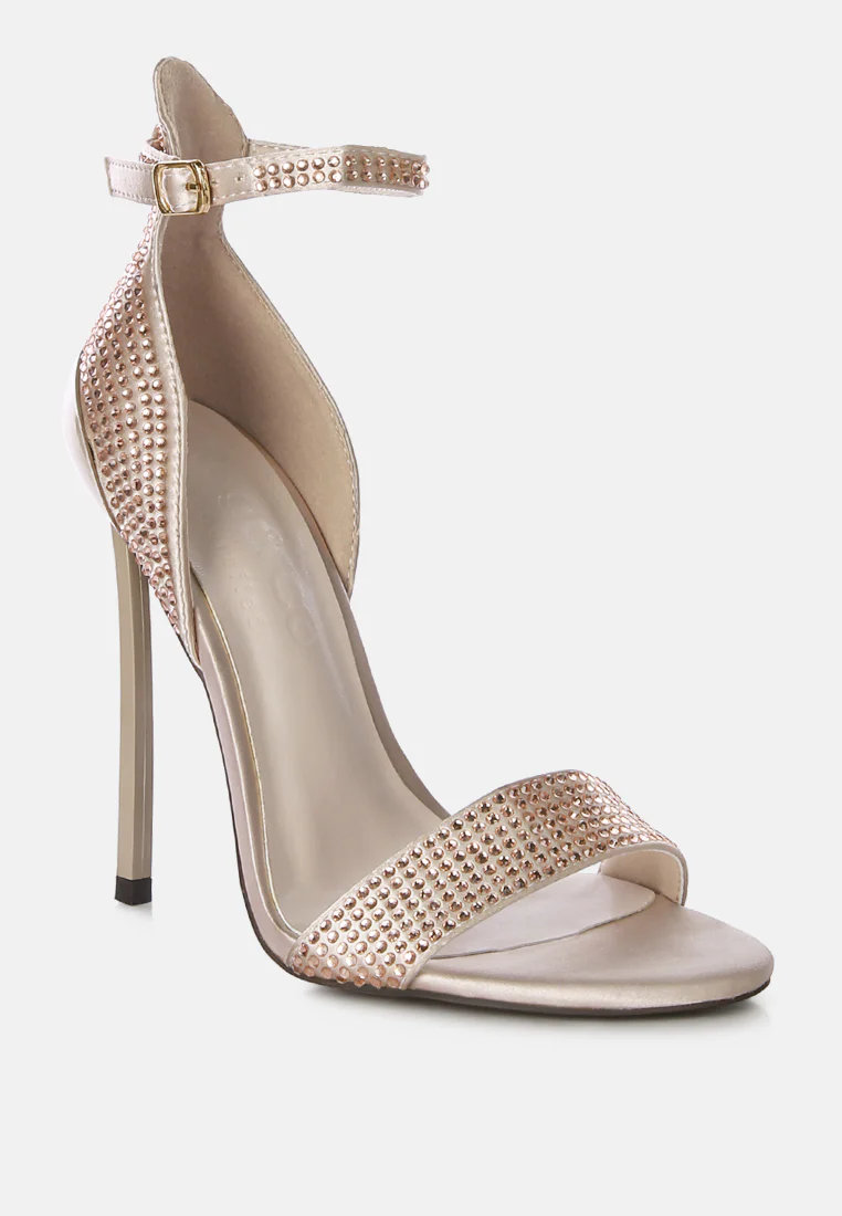 MAGNATE Beige Rhinestone Embellished Stiletto Sandals - Image 2