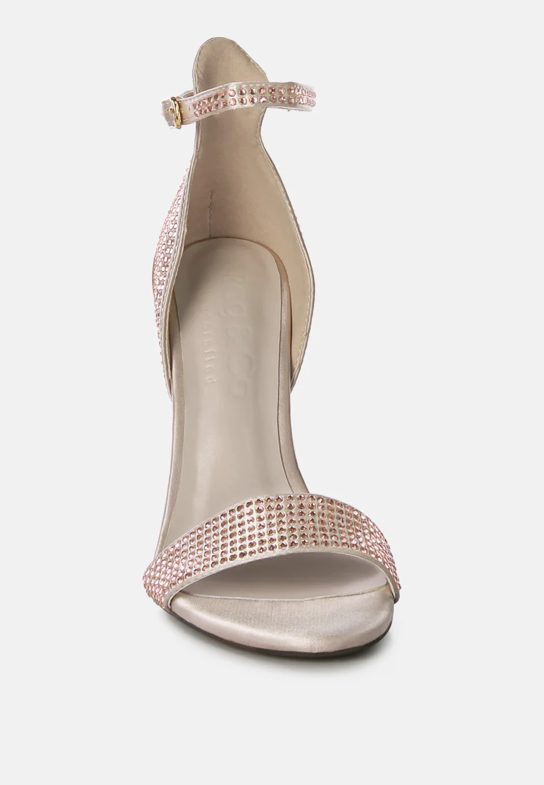 MAGNATE Beige Rhinestone Embellished Stiletto Sandals - Image 4