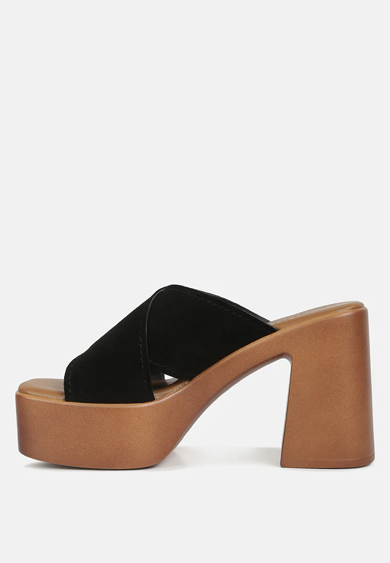 MATRIX Criss Cross Strap Block Heel Sandals in Black - Image 4
