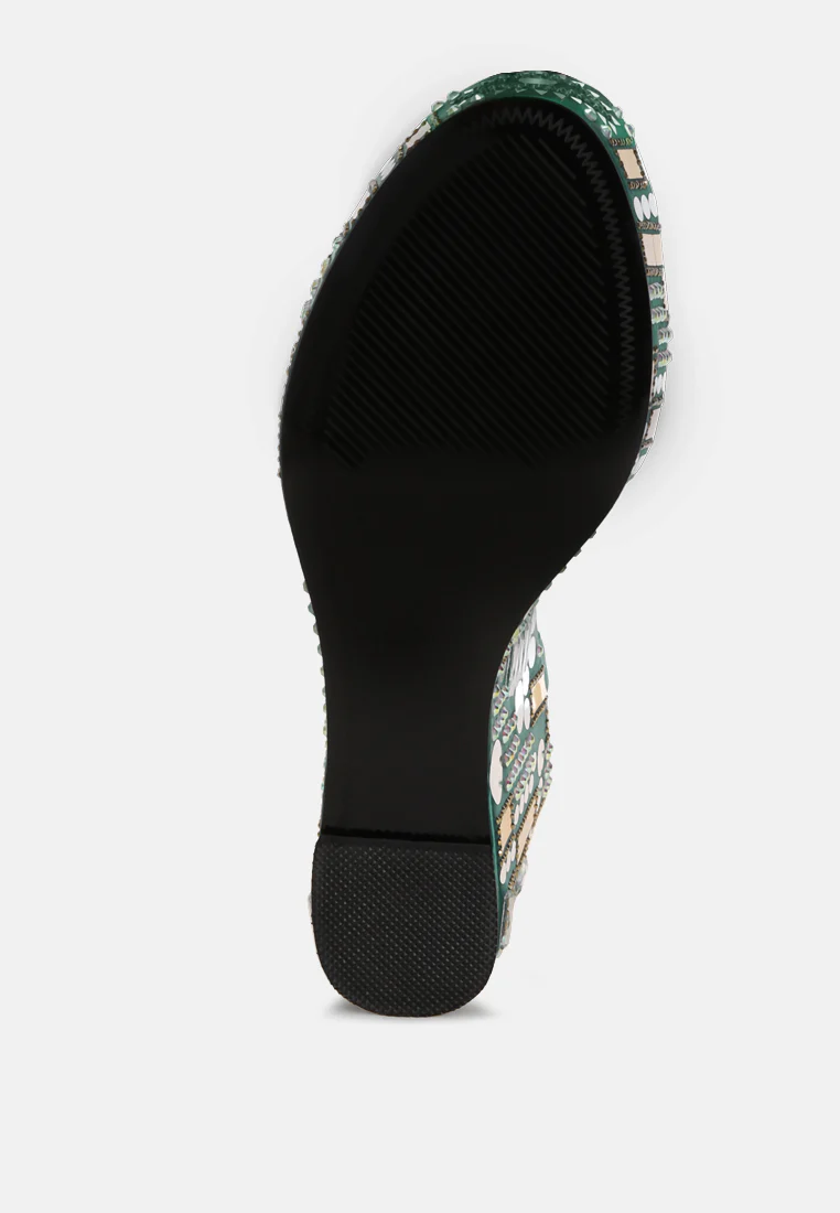 Metropolis Mosaic Embellished Wedge Party Sandals - Image 13