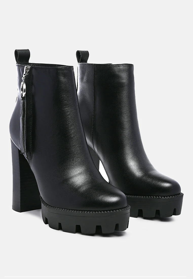 MISTRESS High Block Heeled Chunky Leather Boot in Black - Image 2