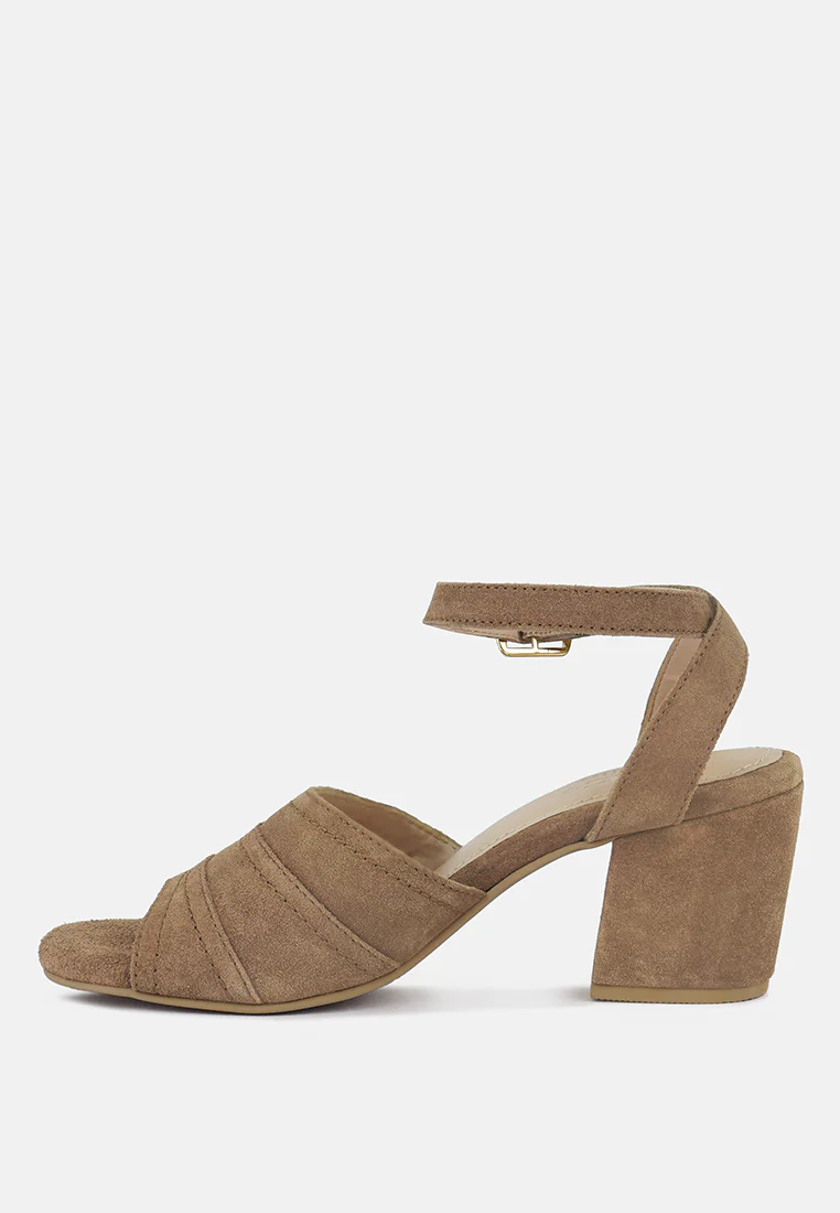 MON-BEAU Fine Suede Block Heeled Sandal in Tan - Image 3