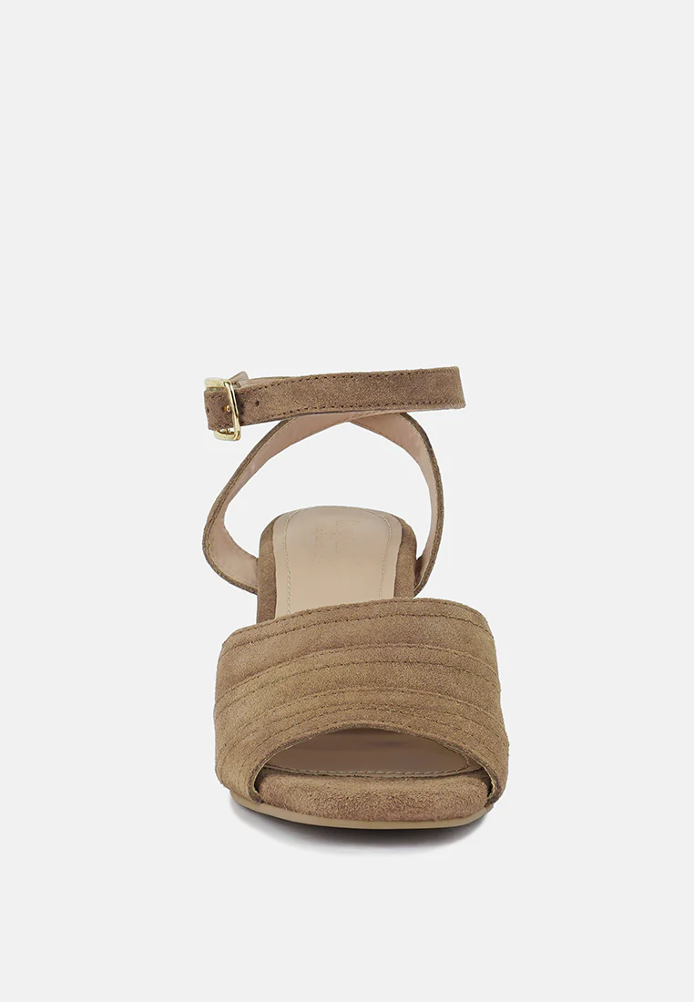 MON-BEAU Fine Suede Block Heeled Sandal in Tan - Image 4