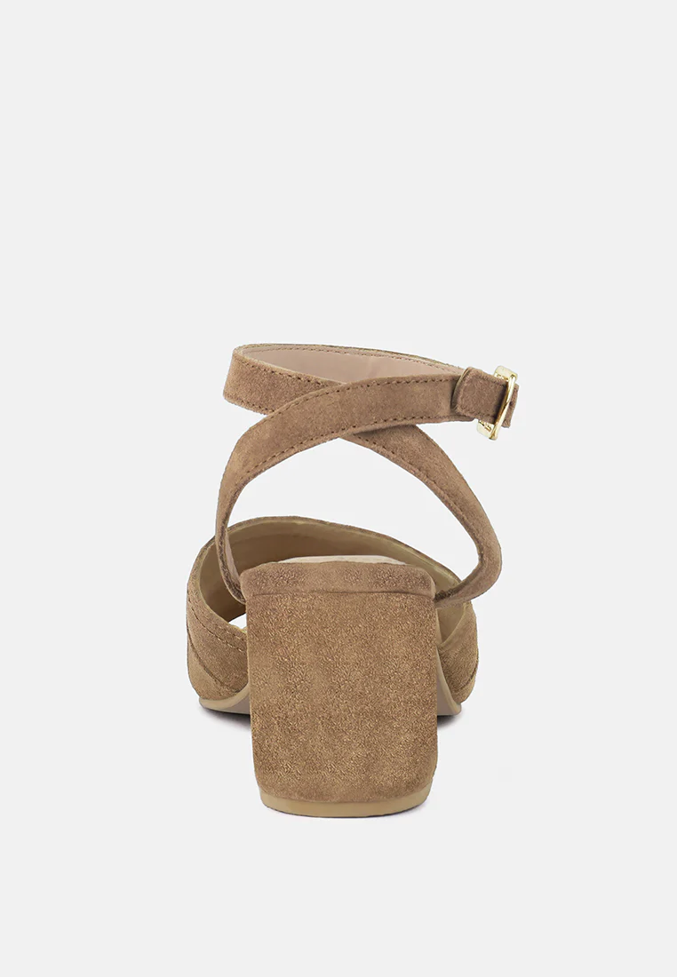 MON-BEAU Fine Suede Block Heeled Sandal in Tan - Image 5