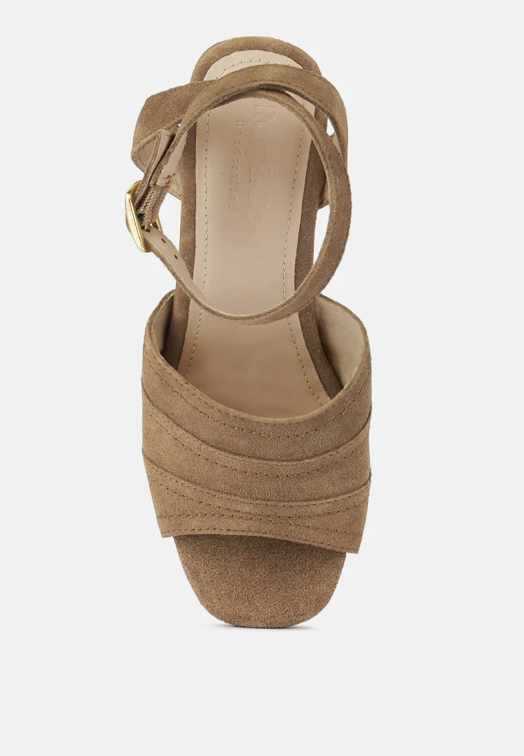 MON-BEAU Fine Suede Block Heeled Sandal in Tan - Image 6