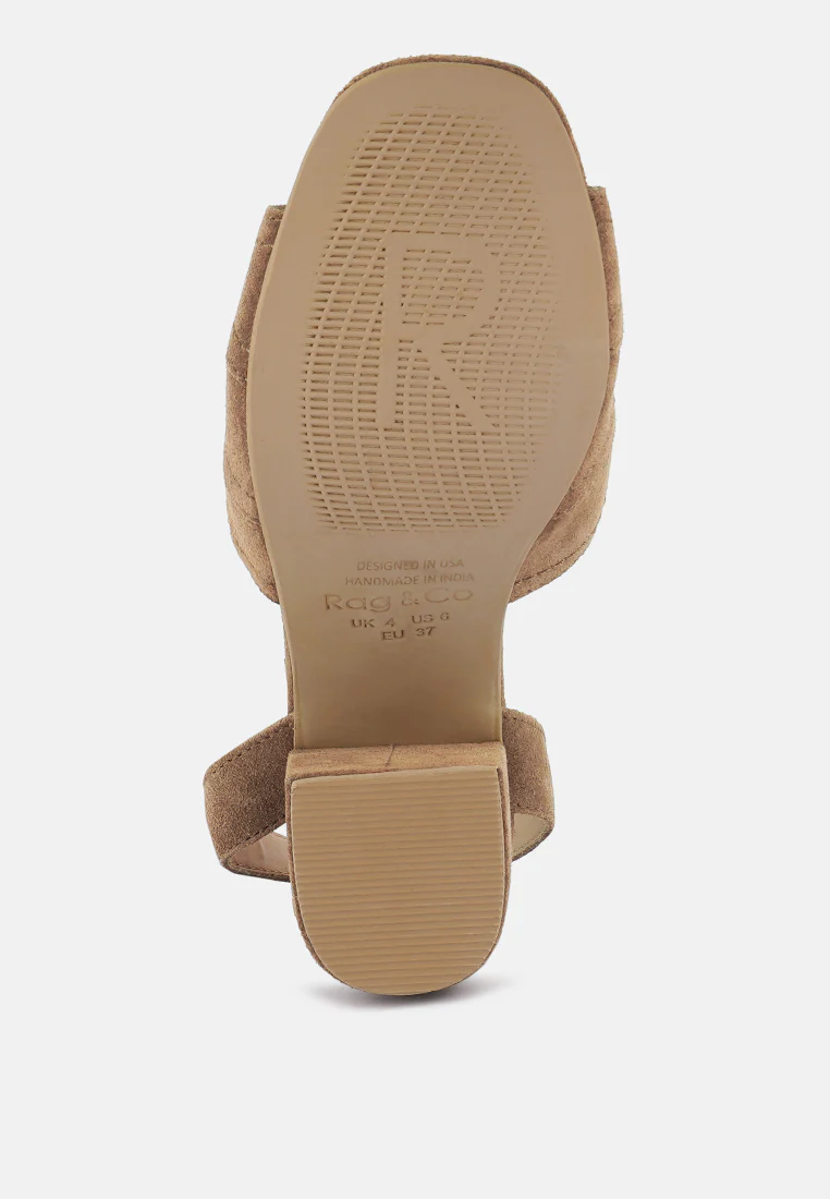 MON-BEAU Fine Suede Block Heeled Sandal in Tan - Image 7