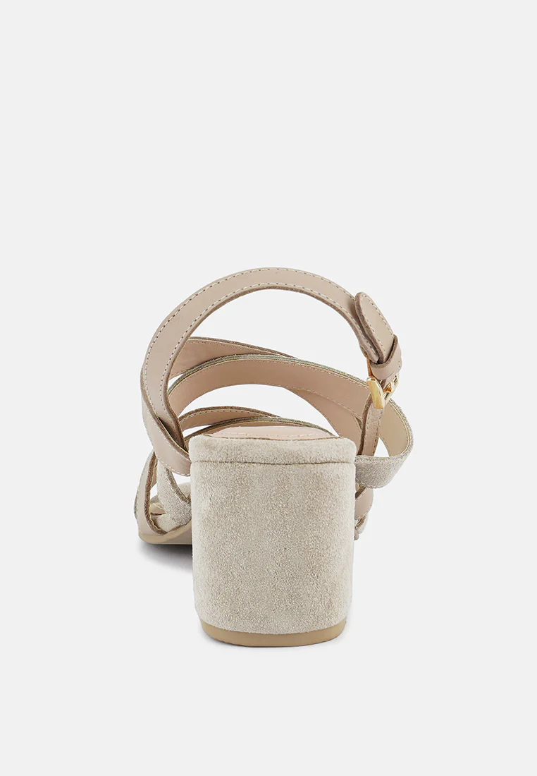 MON-LAPIN Nude High Heeled Block Leather Sandal - Image 5