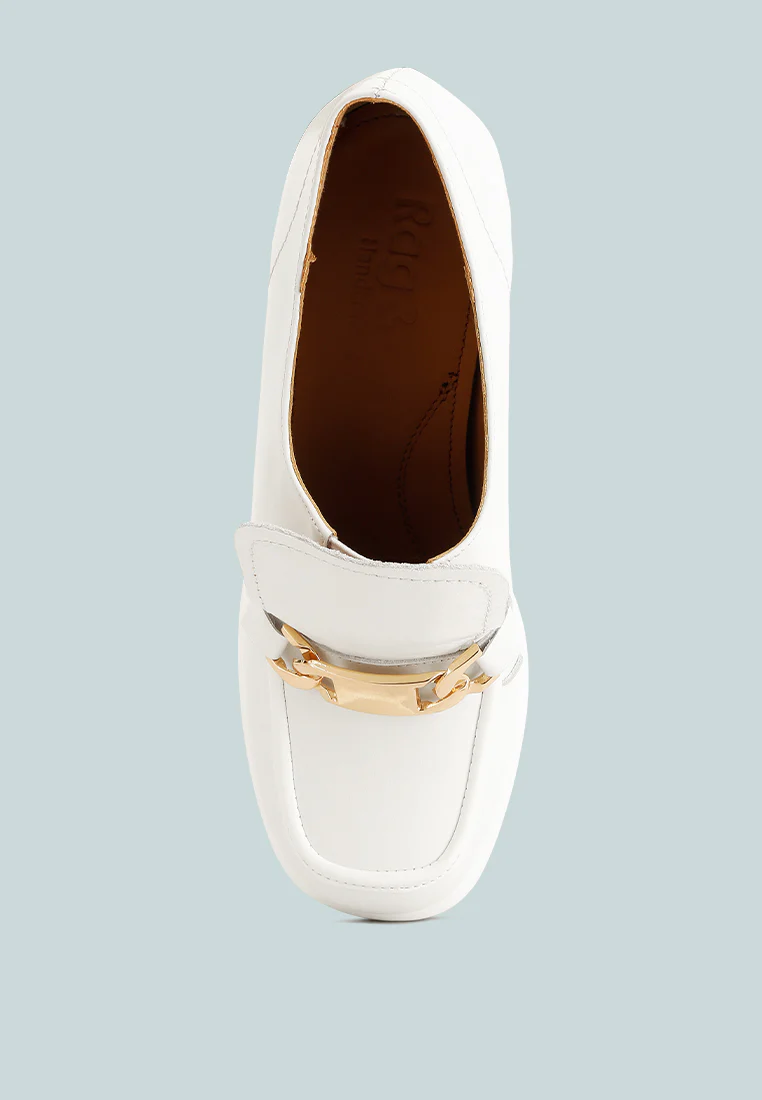 Morgan Metallic Embellishment Leather Platform Loafers in White - Image 6