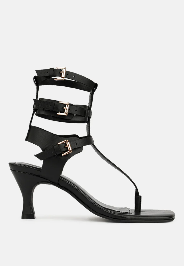 NEREID Black Kitten Heel Cut Out Gladiator Sandals - Image 2