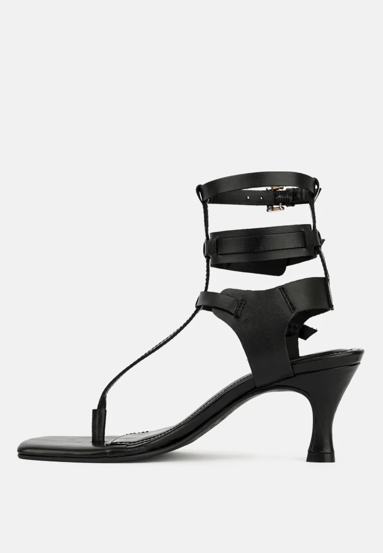 NEREID Black Kitten Heel Cut Out Gladiator Sandals - Image 4