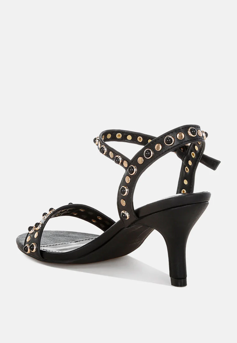 Morosa Studded Real Leather Kitten Heel Sandals - Image 9