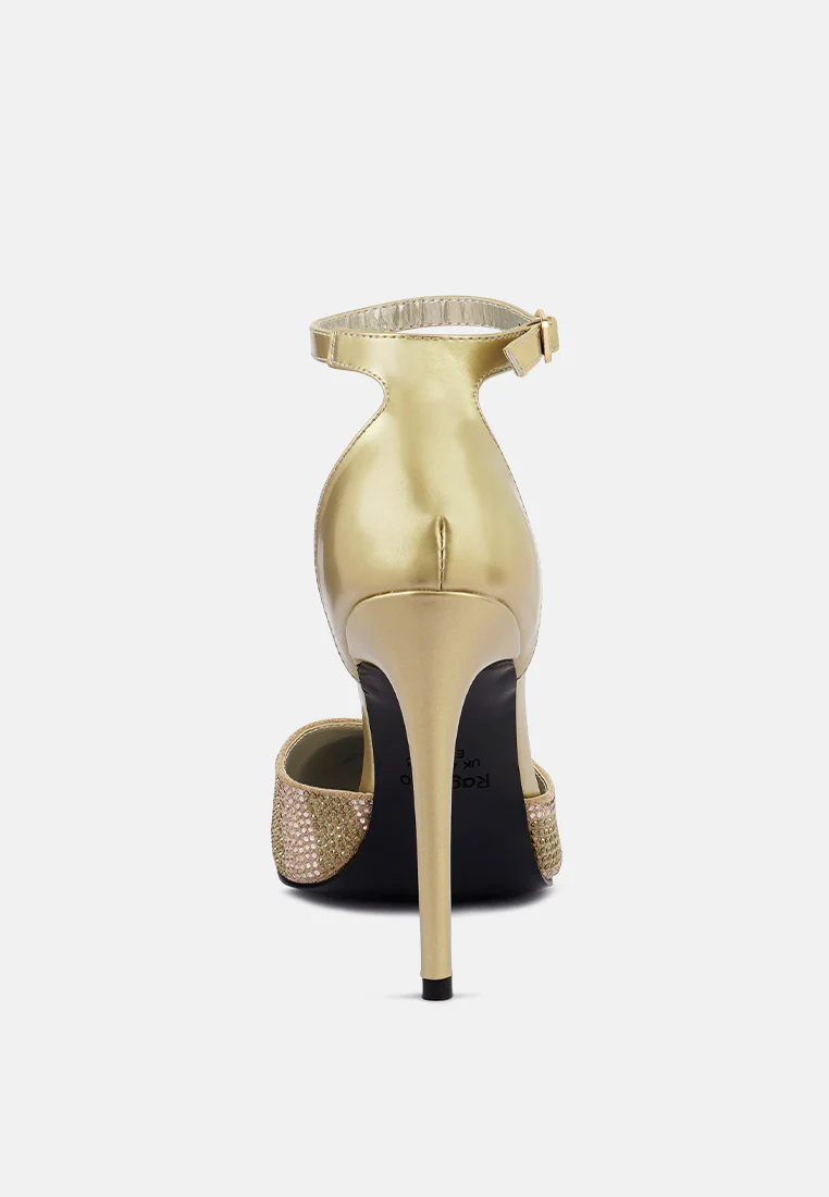 NOBLES Gold Rhinestone Patterned Stiletto Sandals - Image 5
