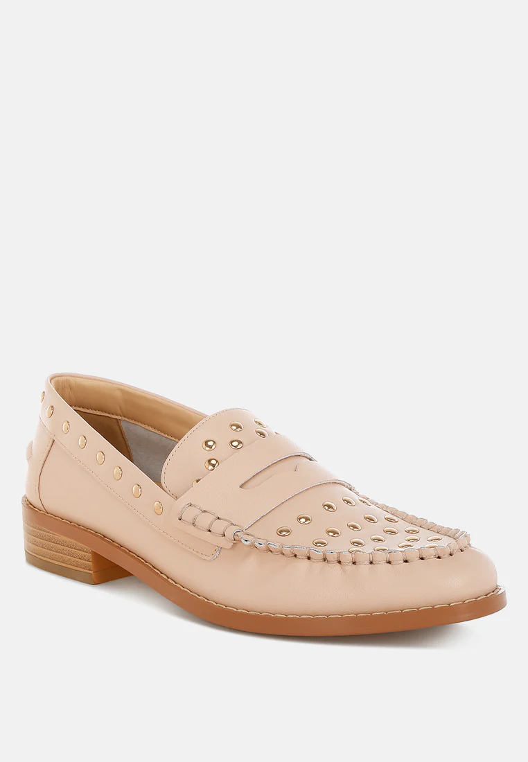 Oglavia Studs Embellished Leather Loafers - Image 15