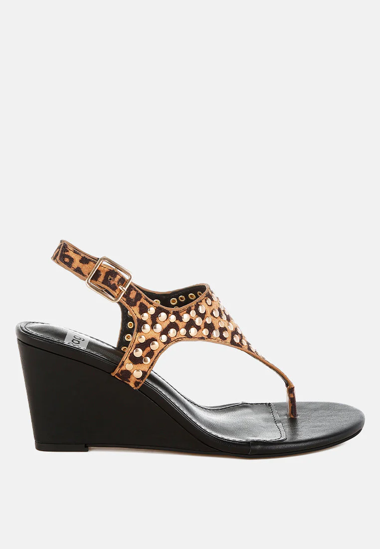 Oidah Leopard Print Studded Wedges