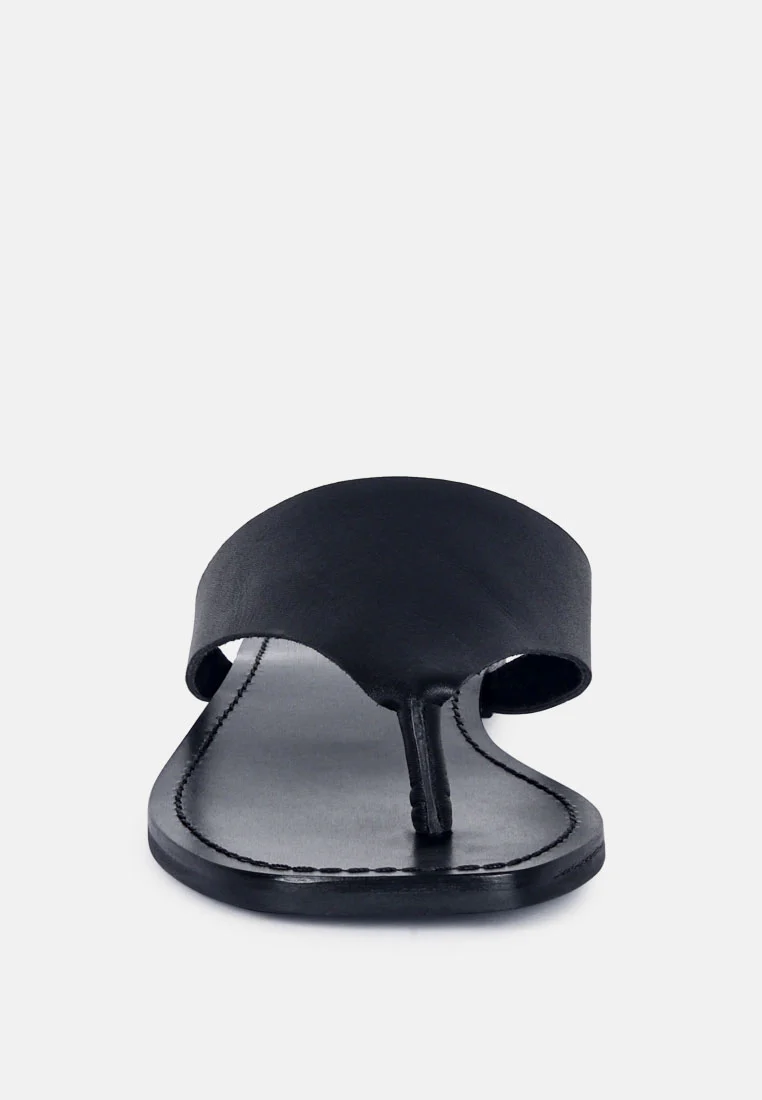 OROFERR Black Soft Leather Luxury Thong Flats - Image 3