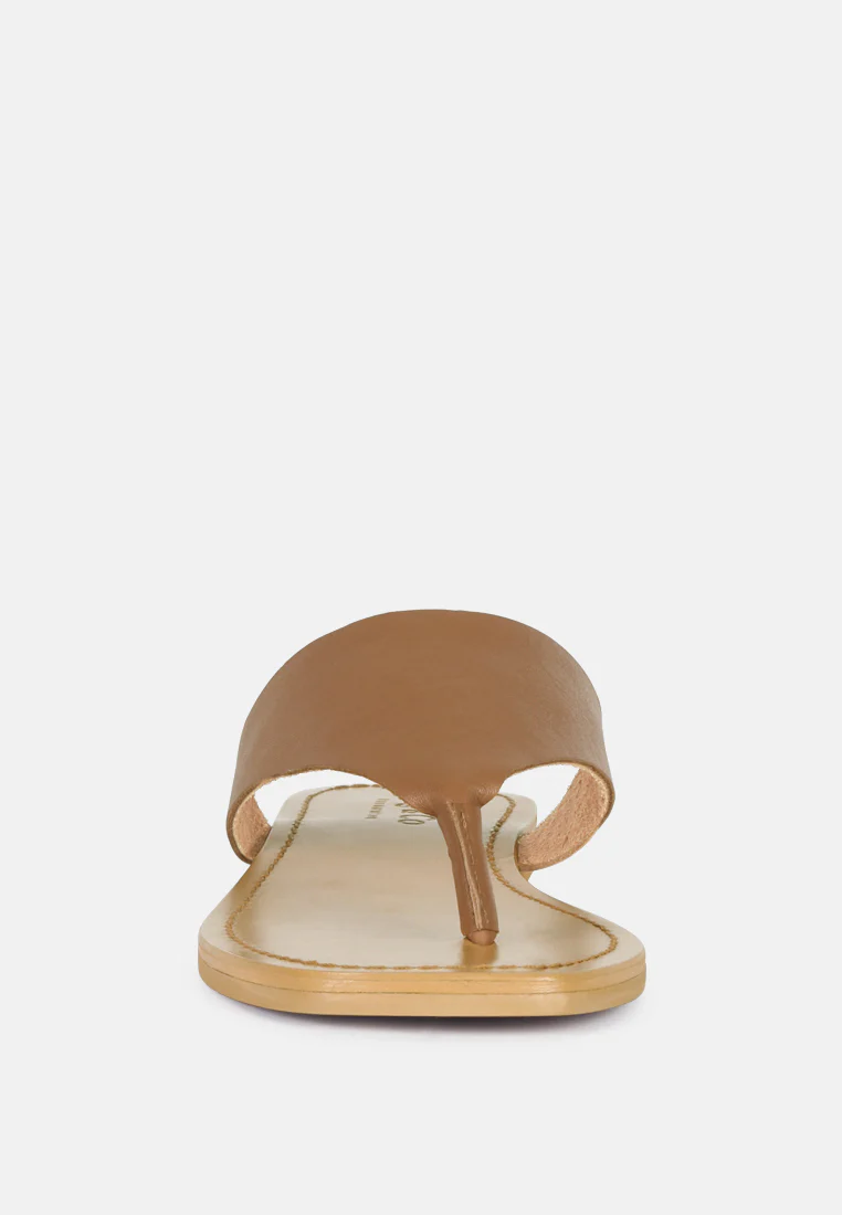 OROFERR Tan Soft Leather Luxury Thong Flats - Image 3