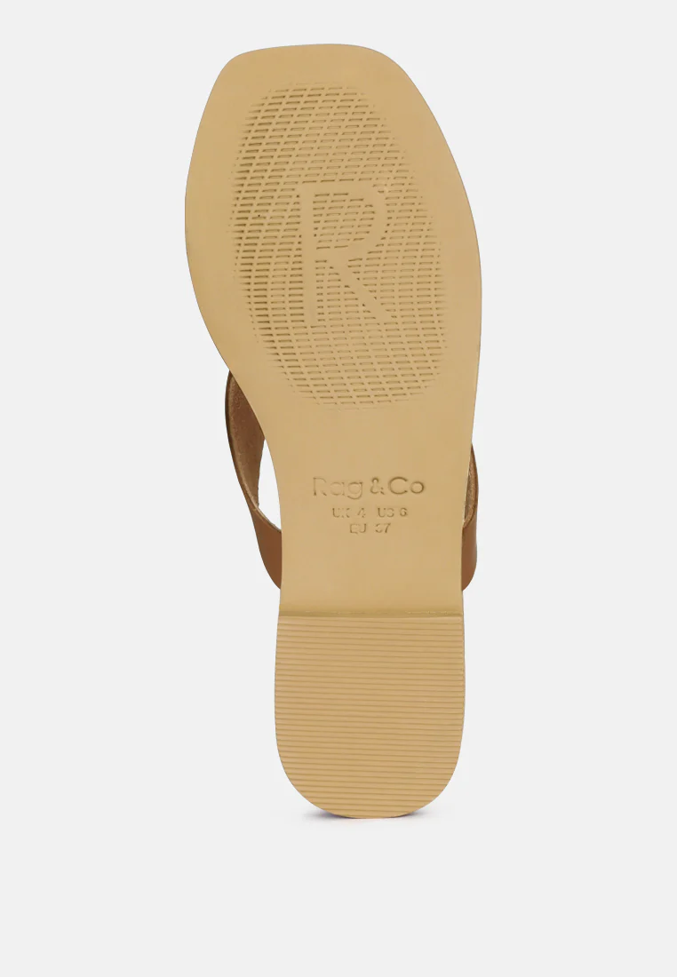 OROFERR Tan Soft Leather Luxury Thong Flats - Image 6
