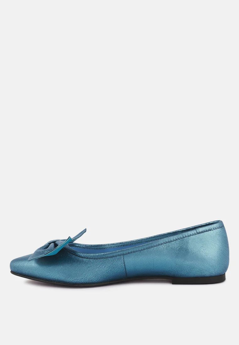 PIE-TRIBE Metallic Bow Ballerinas in Blue - Image 4