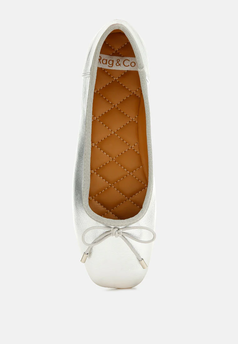 Primrose Metallic Pleather Bow Ballerinas - Image 5