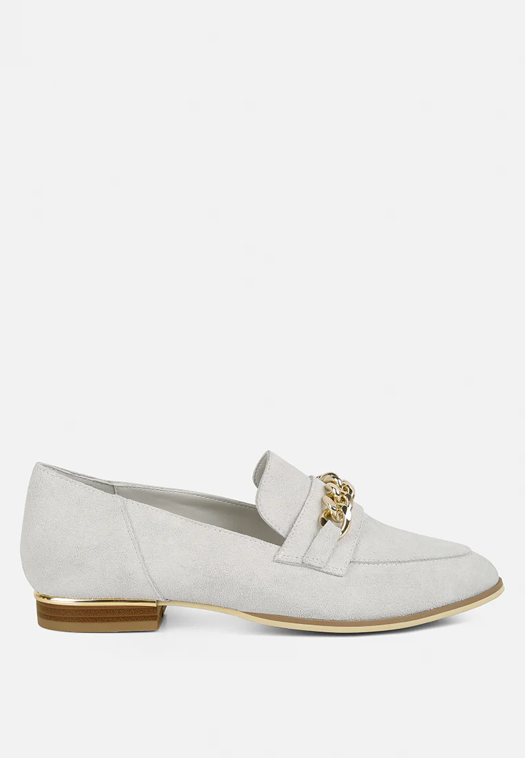 RICKA Chain Embellished Loafers in Grey - Image 2