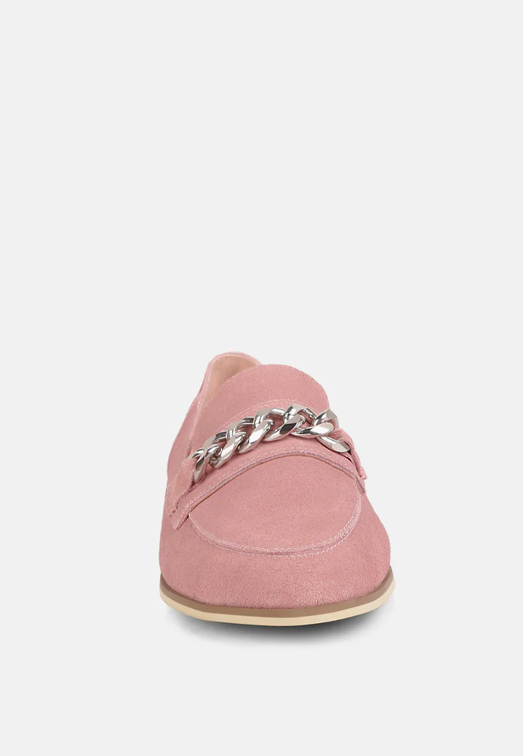 RICKA Chain Embellished Loafers in Pink - Image 3