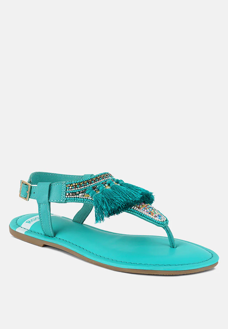 Risha Genuine Leather Tassel Sandals - Image 8