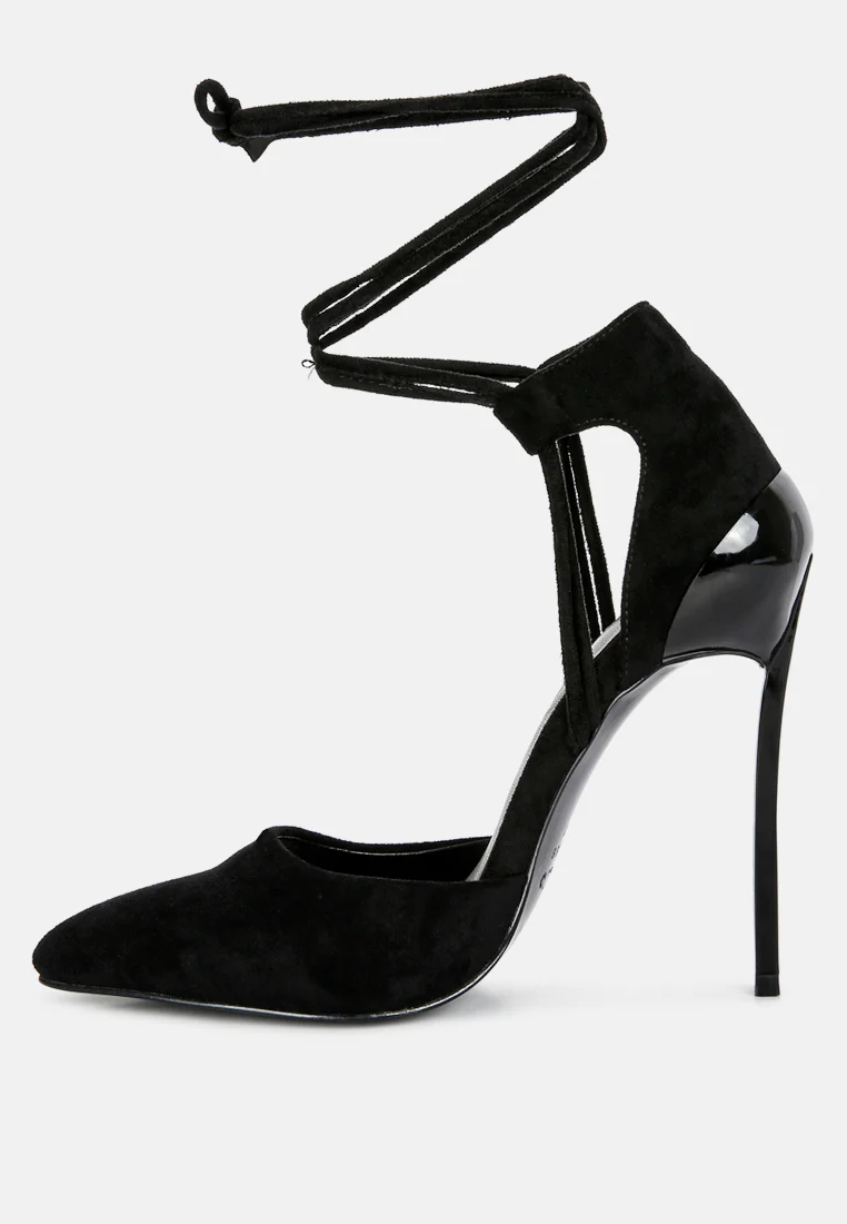RULE-BREAKER Black Lace Up Stiletto Sandals - Image 4