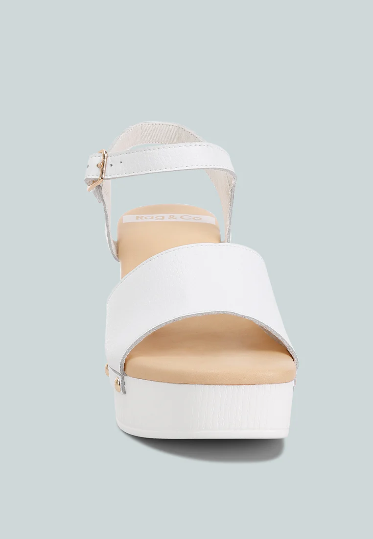 Sawor Recycled Leather High Block Sandals In White - Image 3