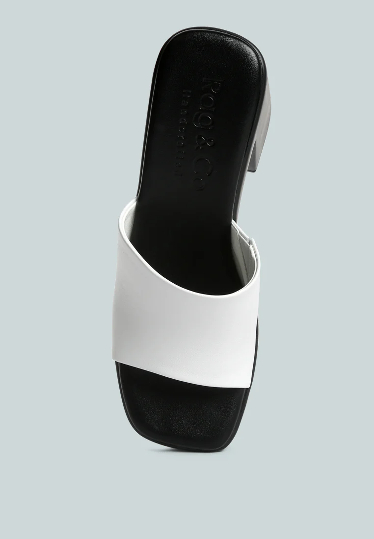 SCANDAL Slip on Block Heel Sandals in White - Image 6