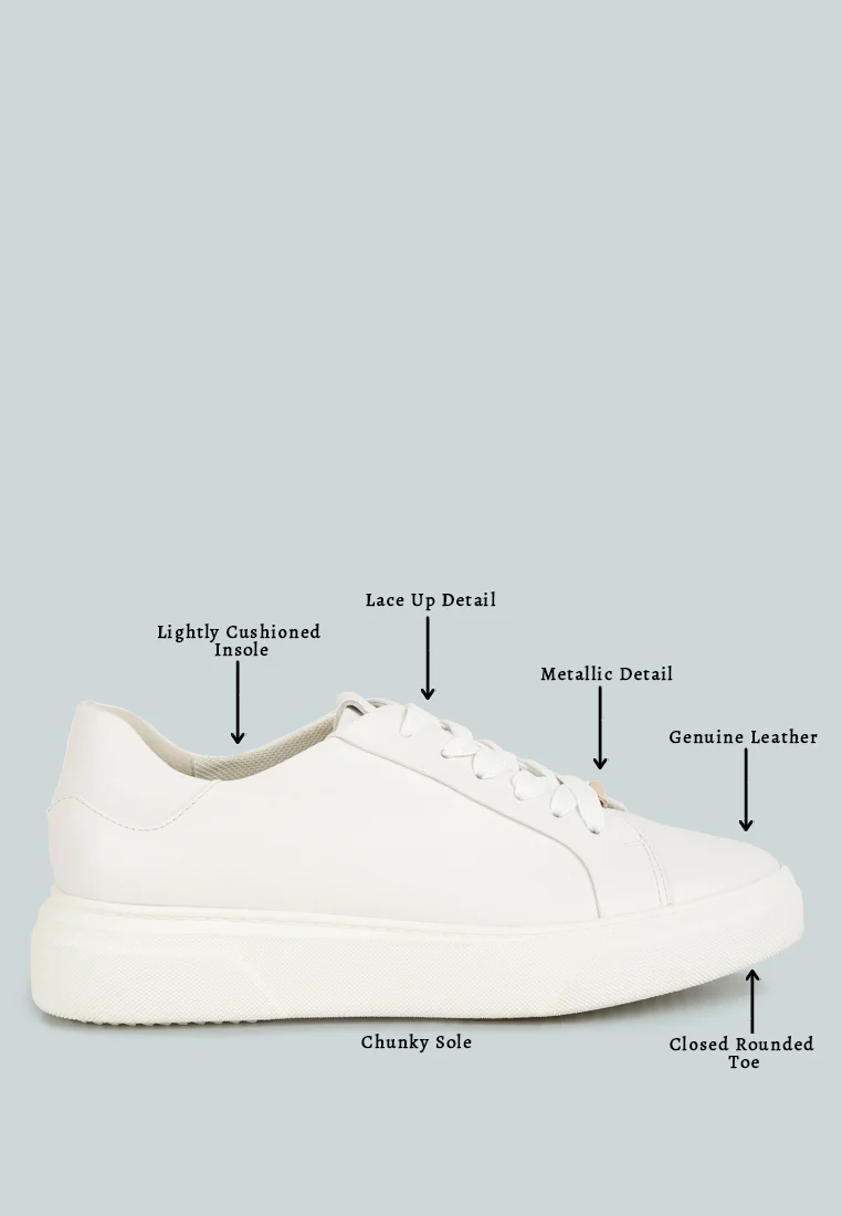 SCHICK Lace Up Leather Sneakers in White - Image 8