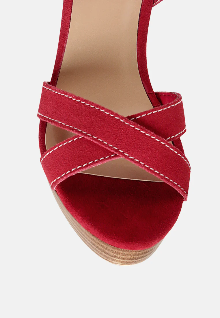CHOUPETTE Suede Leather Block Heeled Sandal in Red - Image 5
