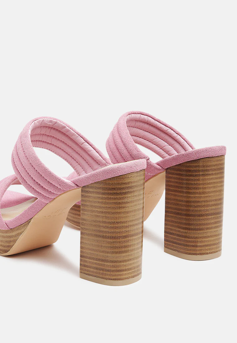 MILLE-FEUX Suede Slip-On Block Heeled Sandal In Pink - Image 5