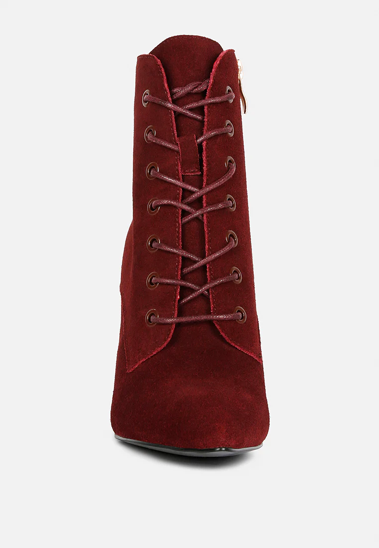 SULFUR Burgundy Suede Leather Stiletto Ankle Boot - Image 3