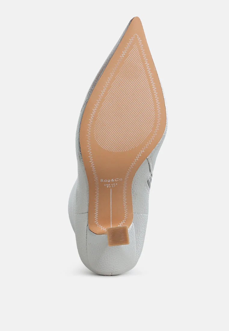 Tentia Metallic Pleather Spool Heel Boots - Image 5