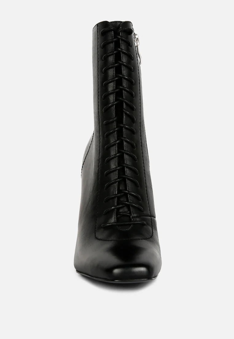 WYNDHAM Black Lace Up Leather Ankle Boots - Image 4