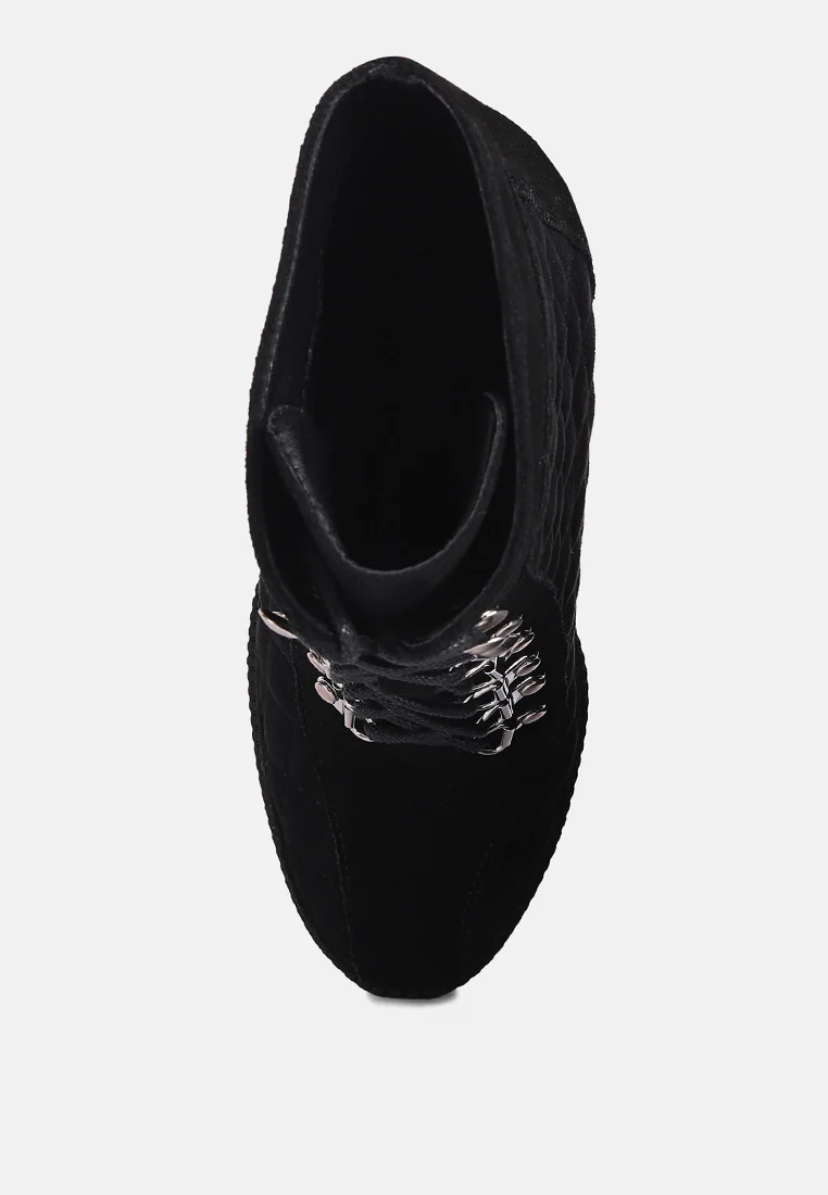 YOKO Black Fine Suede Quilted Ankle Boots - Image 6