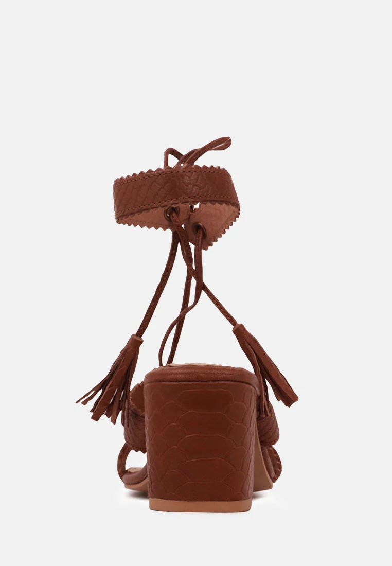 ZENA Brown Croc Texture Leather Sandal - Image 5