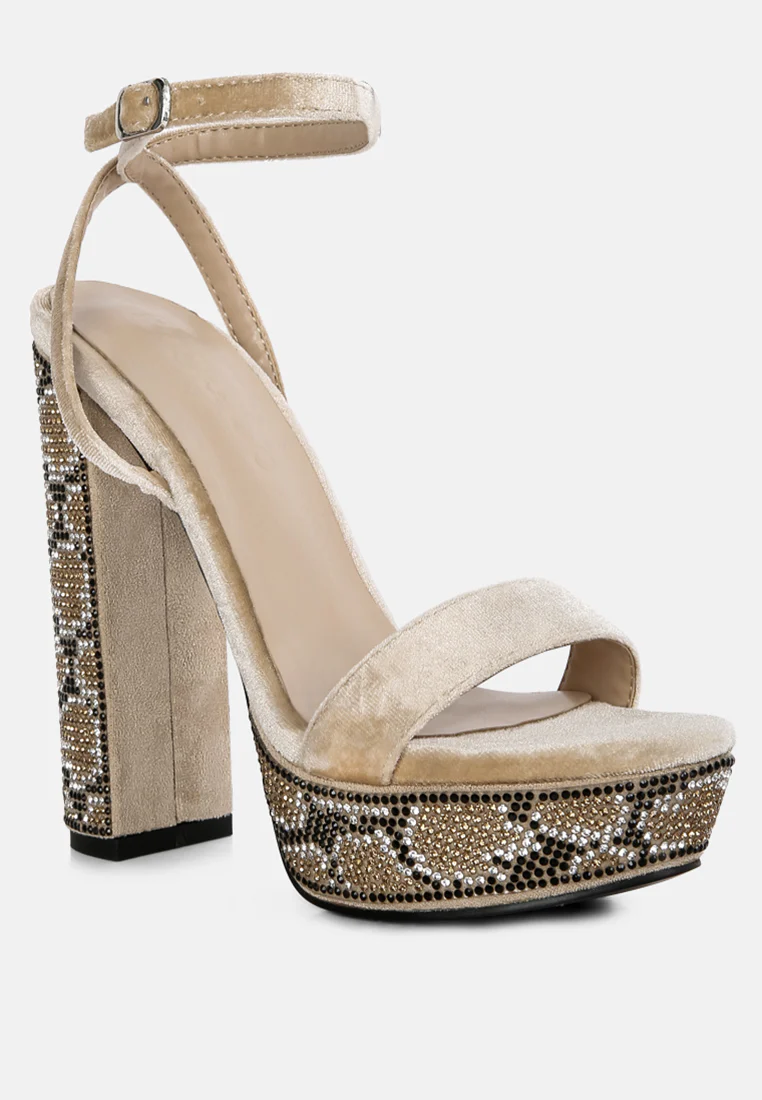 ZIRCON Beige Rhinestone Patterned High Heel Sandals - Image 2