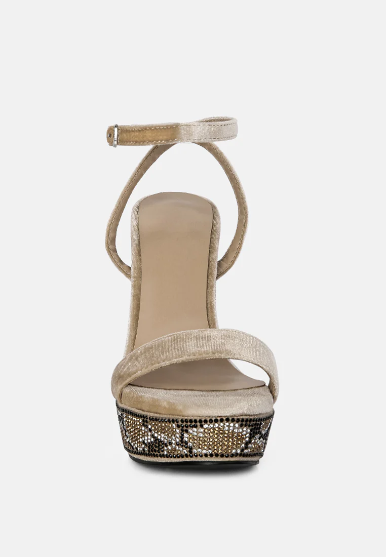 ZIRCON Beige Rhinestone Patterned High Heel Sandals - Image 3